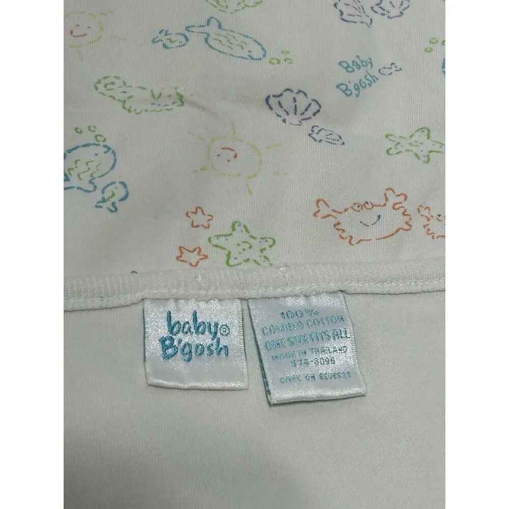 Vintage Oshkosh Baby B’Gosh Baby Blanket Cotton Fish Sun Crab Starfish Shell